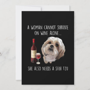 Carte De Remerciements Shih Tzu  Une femme ne peut survivre seule au vin