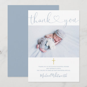 Carte De Remerciements Signature de photo Bleu Poussiéreux Script Baptême