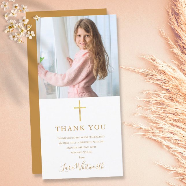 Carte De Remerciements Signature d'or Photo Première communion sainte (Créateur téléchargé)