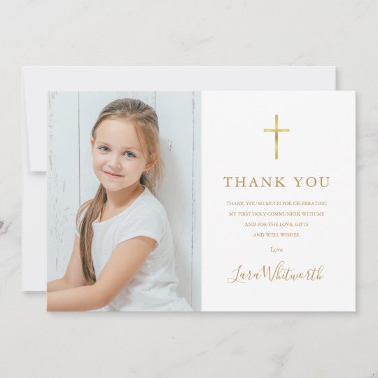Carte De Remerciements Signature Doree Photo Premiere Communion Sainte Zazzle Fr