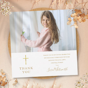Carte De Remerciements Signature Photo Première Sainte Communion en Or