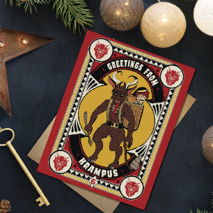 Carte De Remerciements Signe de Noël de Krampus portant des jouets