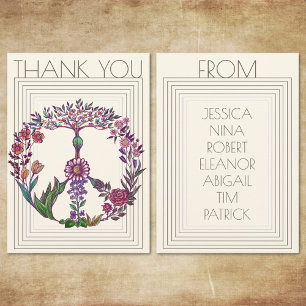 Carte De Remerciements Signe de Paix Floral Fleurs Bohèmes Modernes Fémin