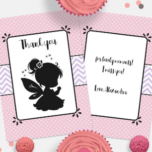 Carte De Remerciements Silhouette Fée Magique : Polka Rose Dot Délice