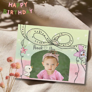 Carte De Remerciements Silly Goose 1st Birthday Girl Pink Bow Photo 