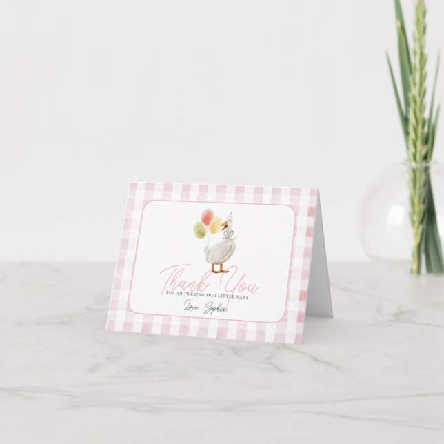 Carte De Remerciements Silly Goose Pink Gingham Baby Shower (Devant)