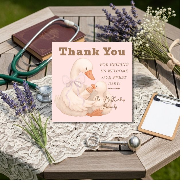 Carte De Remerciements Silly Goose Pink Labor  Delivery NICU Hospital    (Silly Goose Pink Labor Delivery NICU Hospital Thank You Card)