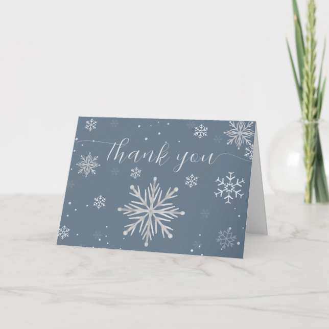Carte De Remerciements Silver Blue Magical Winter Snowflake Baby Shower  (Devant)