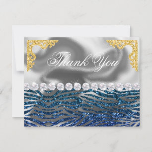 Carte De Remerciements Silver Foil Gold, Bleu foncé Zèbre Imprimer Annive