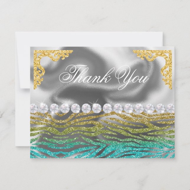 Carte De Remerciements Silver Foil Gold, Turquoise Zebra Print Anniversai (Devant)