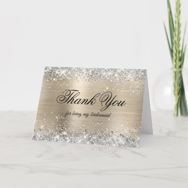 Carte De Remerciements Silver Glitter Pale Gold Foil Bridesmaid (Devant)