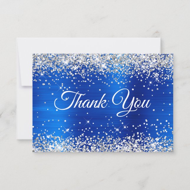 Carte De Remerciements Silver Glitter Royal Blue Foil 50th Birthday (Devant)
