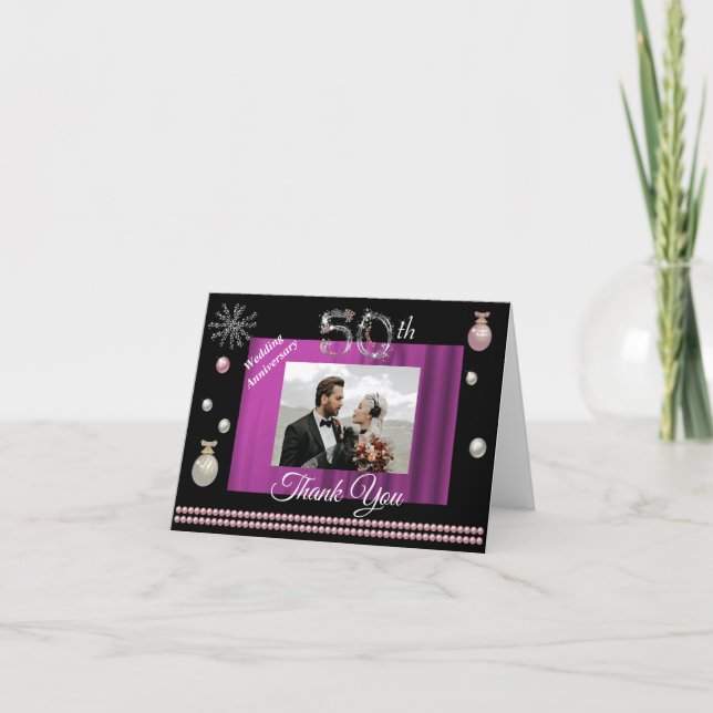 Carte De Remerciements Silver Pearls 50e anniversaire de Mariage Noël Mer (Devant)