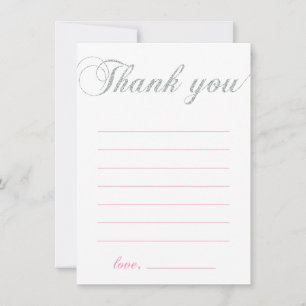 Carte De Remerciements Silver & Pink   Note de remerciement pour fête de 