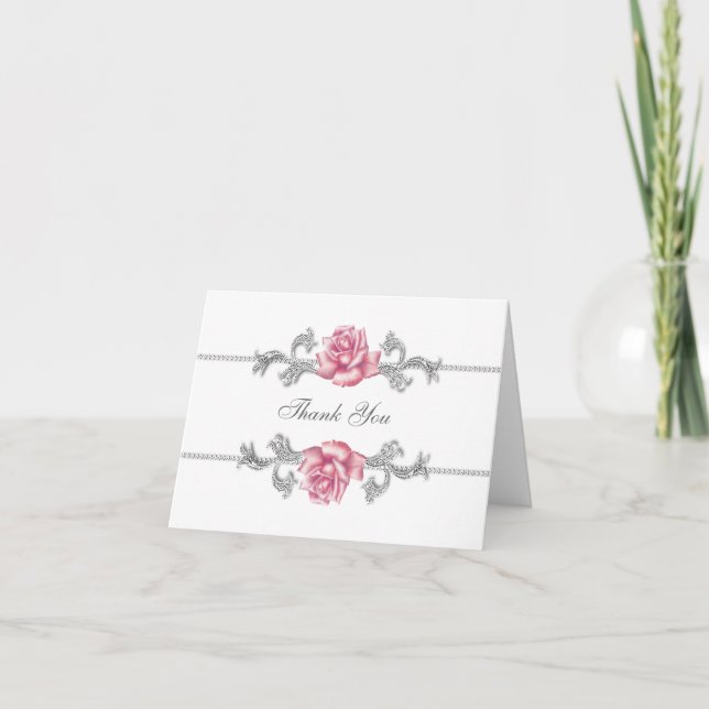 Carte De Remerciements Silver Pink Rose Thank You Cards (Devant)