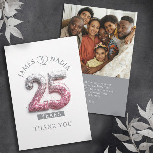 Carte De Remerciements Silver rose 25e anniversaire mariage photo personn