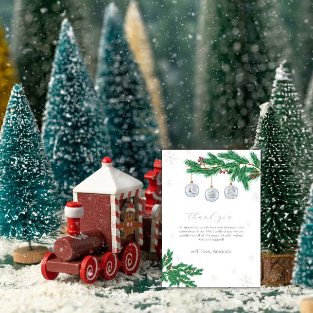 Carte De Remerciements Silver Winter Clothesline Ornaments Baby Shower  (Silver Winter Clothesline Ornaments Baby Shower Thank You Card)