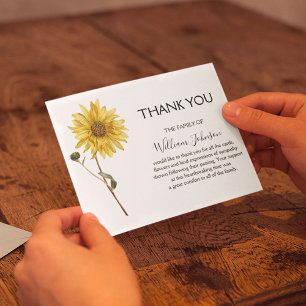 Carte De Remerciements Simpe Sunflower Funeral Bereavement