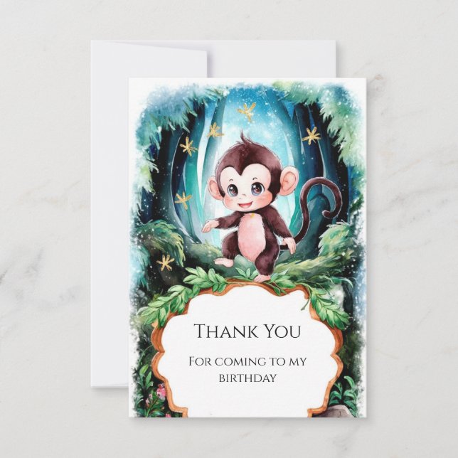 Carte De Remerciements Simple Anniversaire de Singe Mignon (Devant)