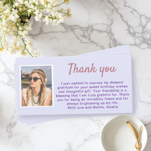 Carte De Remerciements Simple Anniversaire Photo Violet Lavande