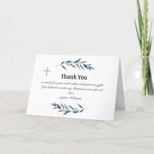 Carte De Remerciements Simple aquarelle branche d'olivier Baptême