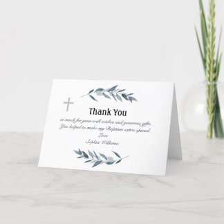 Carte De Remerciements Simple aquarelle branche d'olivier Baptême