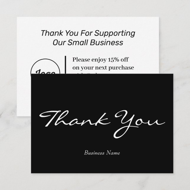 Carte de remerciements simple avec couleur noire e (Devant / Derrière)