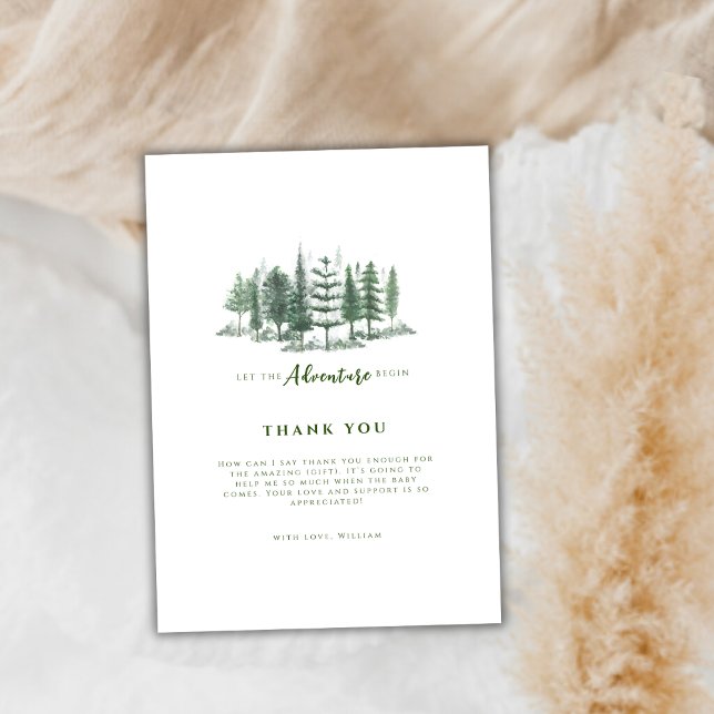Carte De Remerciements Simple Aventure Commencer Rustic Forest Baby showe (Simple Adventure Begin Rustic Forest Baby Shower Thank You Card)
