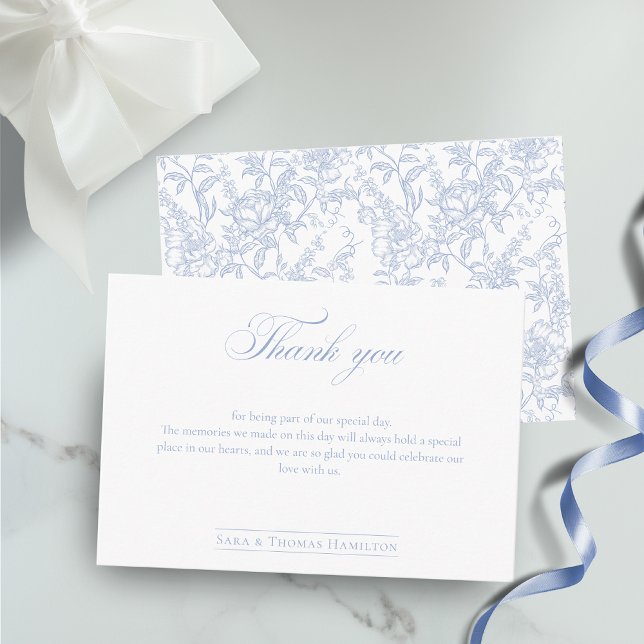 Carte De Remerciements Simple Blue Floral Chinoiserie Classic Wedding (Créateur téléchargé)