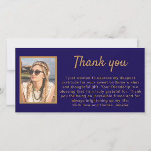 Carte De Remerciements Simple Blue Photo Anniversaire