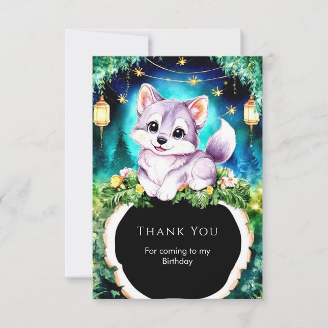 Carte De Remerciements Simple Boho Anniversaire Charmant Loup (Devant)
