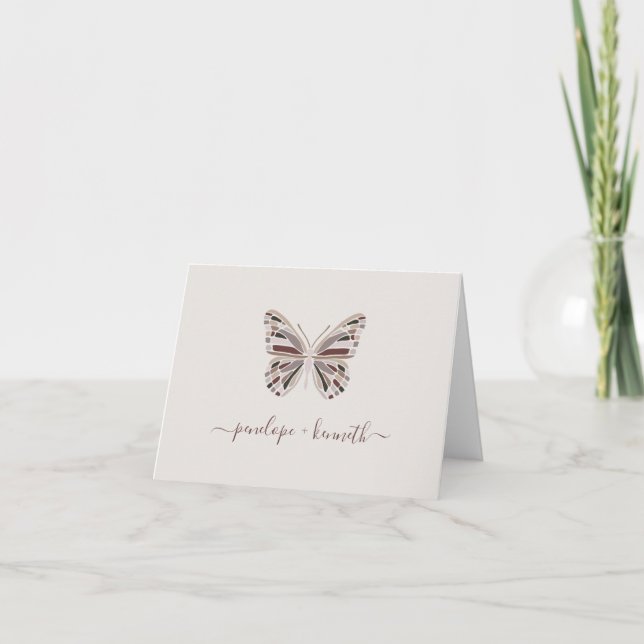 Carte De Remerciements Simple Boho Butterfly Burgundy Taupe Mariage (Devant)