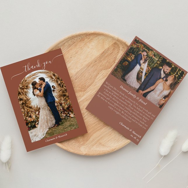 Carte De Remerciements Simple Boho Herbe de Pampas Terracotte Photo Plate (Créateur téléchargé)