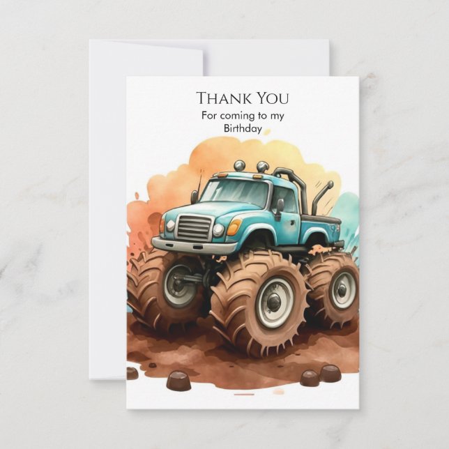 Carte De Remerciements Simple Boho Wheels Monster Truck Anniversaire (Devant)