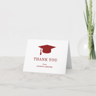 Carte De Remerciements Simple Burgundy Mortar Board Modernité Graduation
