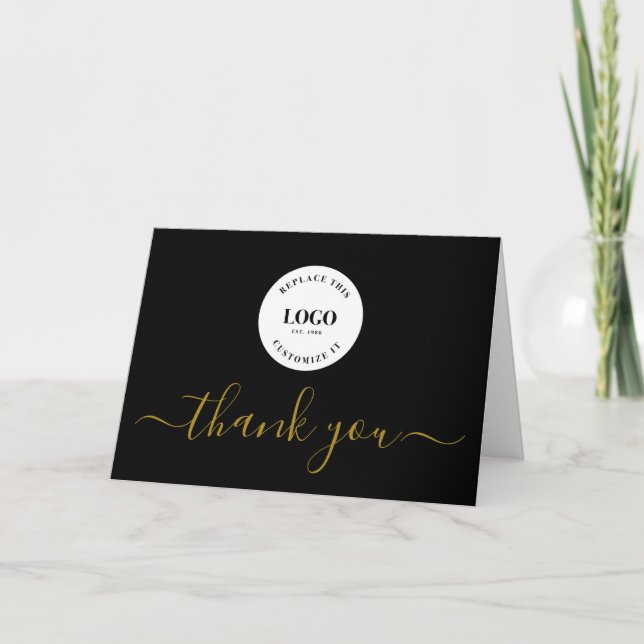 Carte De Remerciements Simple Business Company logo Social Gold Black   (Devant)