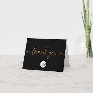 Carte De Remerciements Simple Business Company logo Social Or Noir  