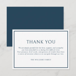 Carte De Remerciements Simple Cadre Classique Bleu Foncé Deuil Sympathie