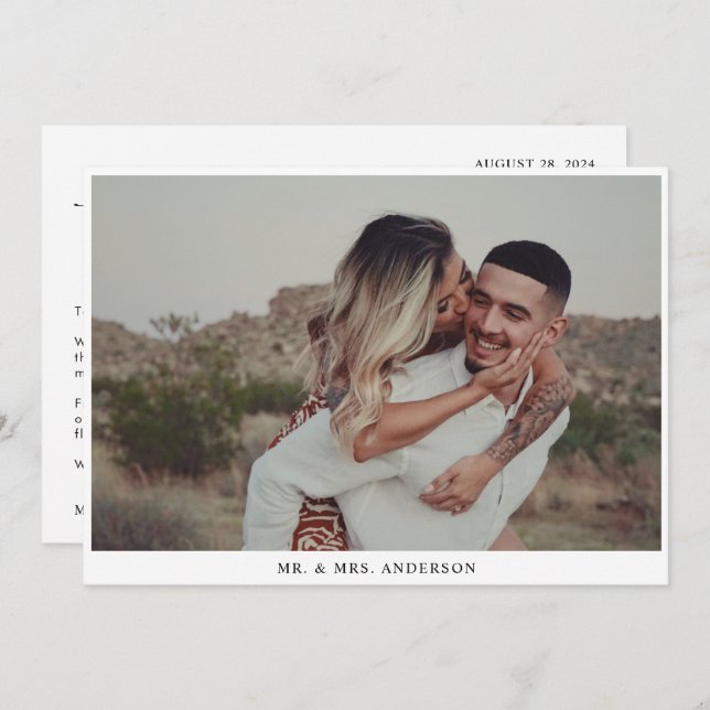 Carte De Remerciements Simple Calligraphie Fantaisie Mariage Écriture Noi (Devant / Derrière)