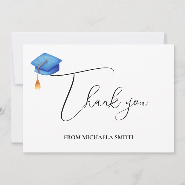 Carte De Remerciements Simple Calligraphie Script Bleu Graduation (Devant)