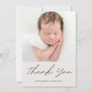 Carte De Remerciements Simple Calligraphy Baby Shower Photo