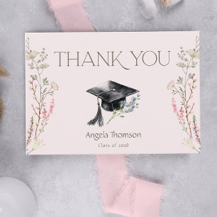 Carte De Remerciements Simple Casquette de Diplômé Fleurs Sauvages Remise