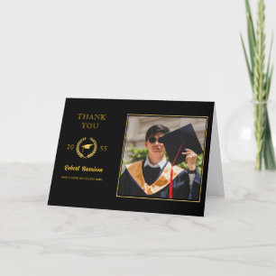 Carte De Remerciements Simple Casquette d'or Laurel Wreath Graduation Pho