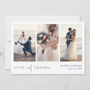 Carte De Remerciements Simple Chic Blue Text Multi Photo Mariage