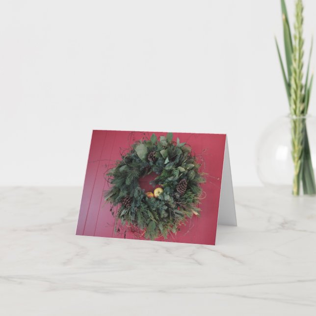 Carte De Remerciements Simple Christmas Wreath on Red Wall (Devant)