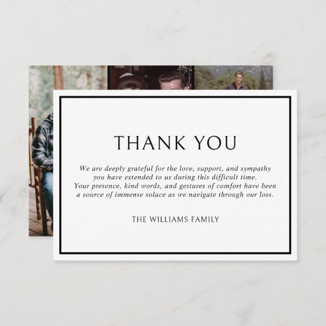 Carte De Remerciements Simple Classic Black Frame Funeral Sympathy Photos (Devant / Derrière)