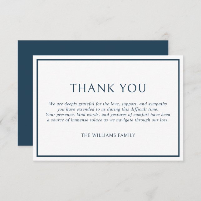 Carte De Remerciements Simple Classic Dark Blue Frame Funeral Sympathy (Devant / Derrière)