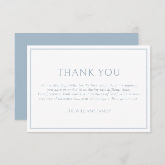 Carte De Remerciements Simple Classic Dusty Blue Frame Funeral Sympathy (Devant / Derrière)