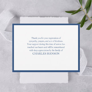 Carte De Remerciements Simple Classique Élégant Bleu Mémorial Deuil 