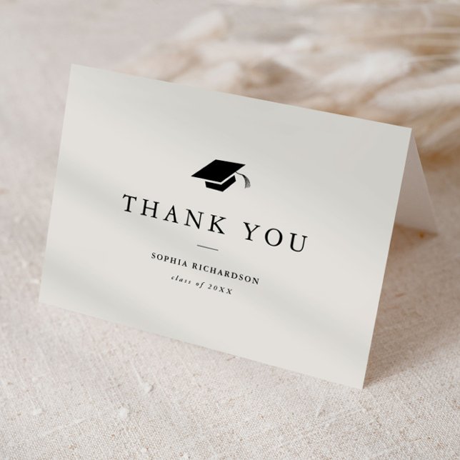 Carte De Remerciements Simple classique noir et blanc photo graduation (Simple black and white photo graduation folded thank you card.)